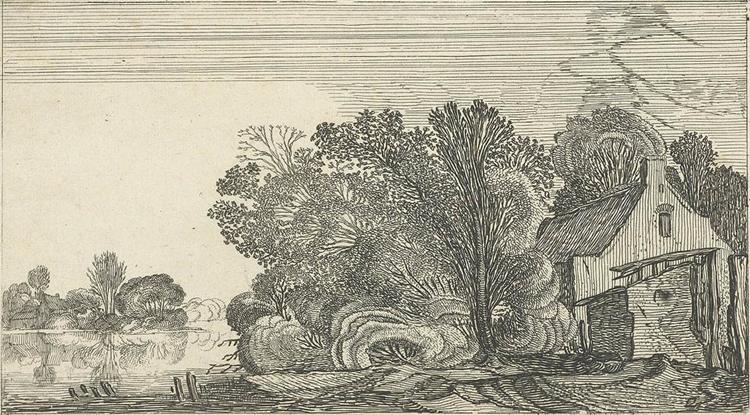 Farm on a river between trees - Esaias van de Velde l'Ancien
