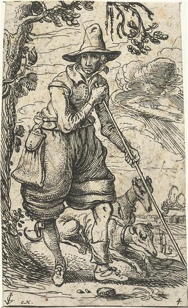 Hunter with two dogs, c.1612 - Есайас ван де Вельде