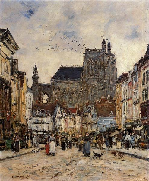 Abbeville, Street and the Church of Saint-Vulfran, 1884 - Эжен Буден