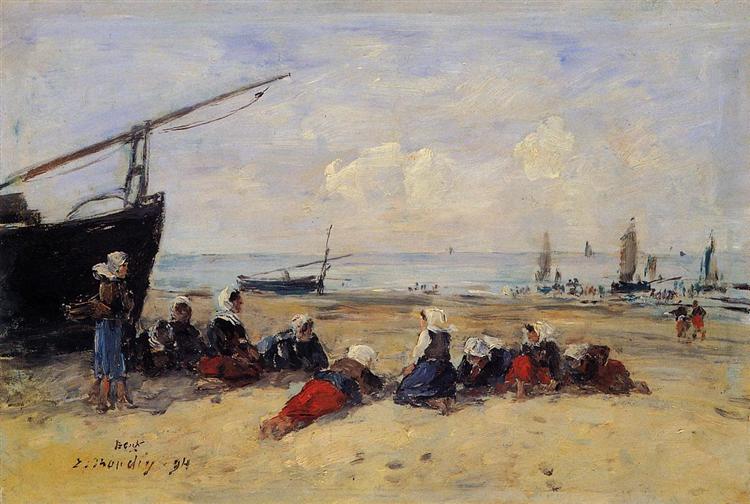 Berck, Fisherwomen on the Beach, Low Tide, 1894 - Eugène Boudin