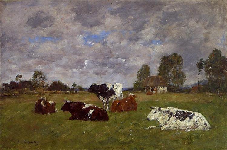 Cows in a Pasture, c.1883 - Ежен Буден