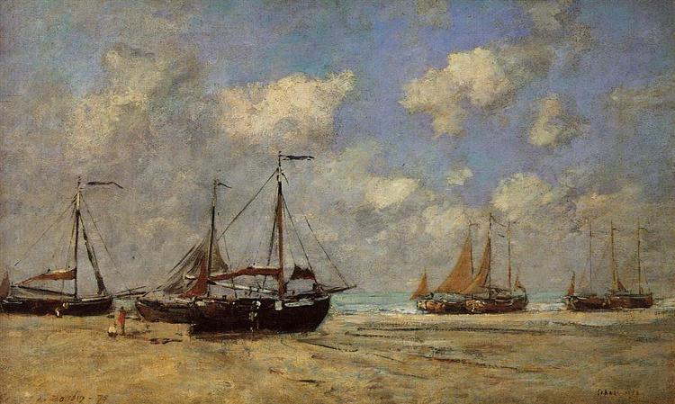 Scheveningen, Boats Aground on the Shore, 1875 - 歐仁·布丹