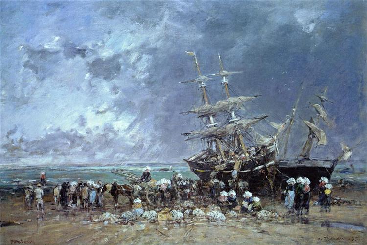Unloading the Newfoundland Fishing Boat, 1873 - Эжен Буден