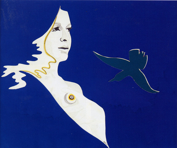 Autoportrait à l’oiseau vert ou Femme à l’oiseau vert, 1962 - Эвелин Аксель