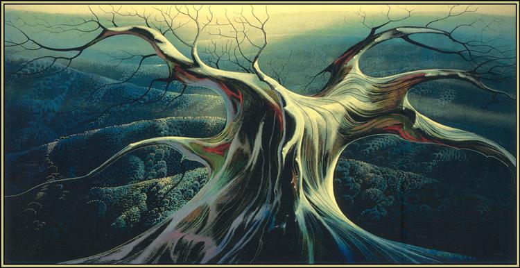 Moonlit Tree Trunk - Eyvind Earle