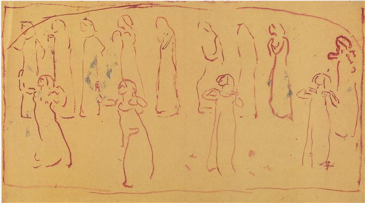 Thirteen standing draped figures, c.1913 - Ferdinand Hodler