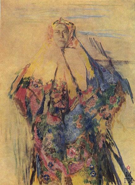 A peasant woman with a patterned headscarf, c.1905 - Filipp Malyavin