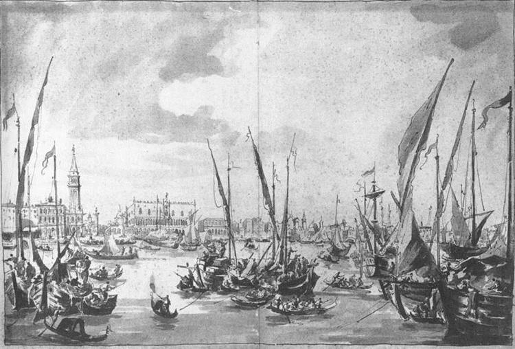 The Molo and the Riva degli Schiavoni from the Bacino di San Marco, c.1760 - Francesco Guardi