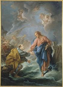 Иисус учит Петра ходить по воде - Франсуа Буше