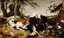 Hounds Bringing down a Boar - Frans Snyders