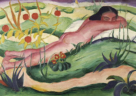 Nude Lying In The Flowers, 1910 - 法蘭茲·馬克