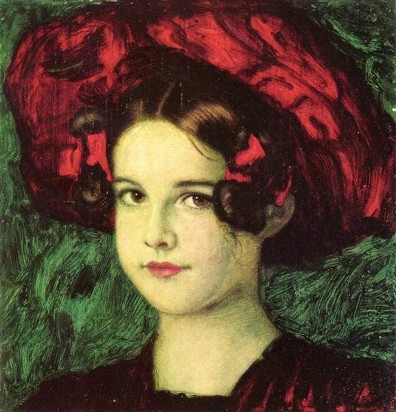 Mary with a red hat, c.1902 - Франц фон Штук