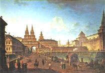 View of the Voskresensky and Nikolsky Gates and the Neglinny Bridge from Tverskay Street in Moscow - Федір Алексєєв