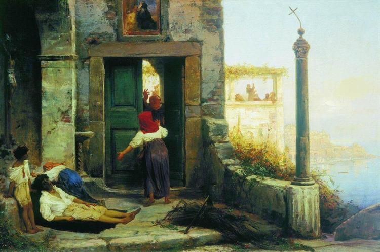 Sick man at the walls of a Catholic monastery, 1874 - Федір Бронников