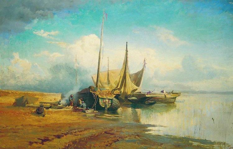 Barges on Volga, 1870 - Fyodor Vasilyev