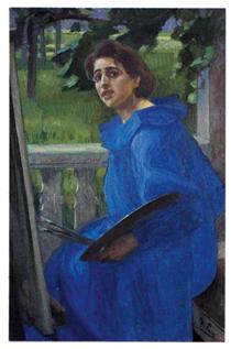 Hanna in a Blue Dress (Portrait of the Artist's Wife) - Georg Pauli