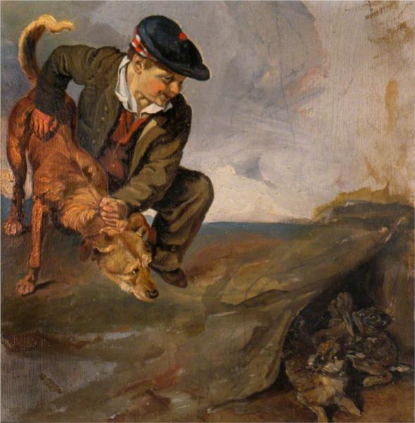 Boy Restraining a Dog, 1828 - Джордж Харві
