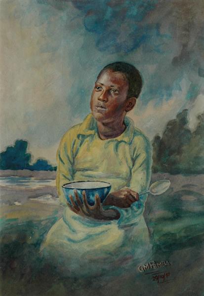 Young boy with a bowl and spoon, 1947 - George Pemba