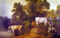 Cattle by a Stream - Джордж Стаббс