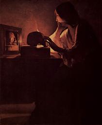 Repenting Magdalene, also called Magdalene before Mirror or Magadalene Fabius. - Georges de La Tour