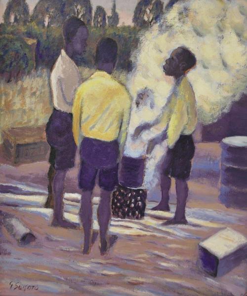 BOYS AROUND A BRAZIER, EASTWOOD, 1945 - Gerard Sekoto
