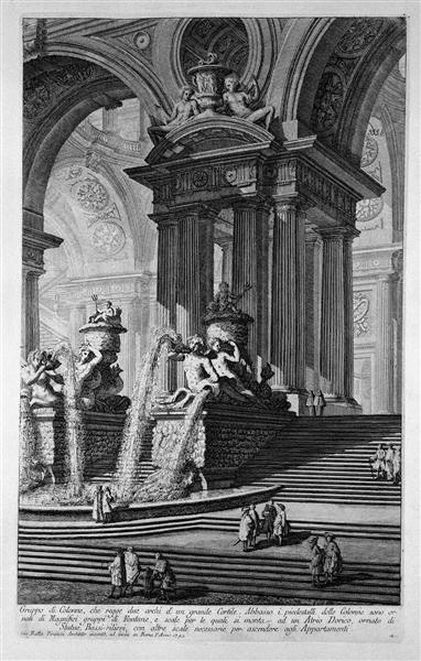 Column group holding two arcs of a large courtyard with fountains and stairs, c.1750 - Джованні Баттіста Піранезі
