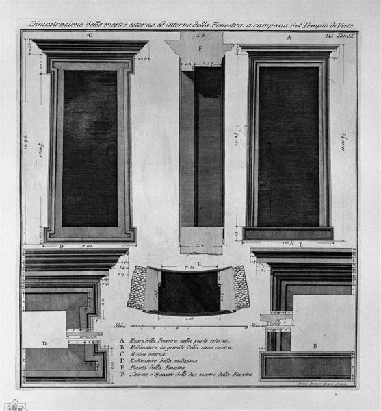 Demonstration of the exterior and interior of the window shows the bell of the Temple of Vesta - Giovanni Battista Piranesi