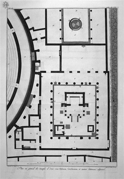 General plan embracing the Temple of Isis, two theaters, the District Soldiers, a large porch and a Gym - Джованни Баттиста Пиранези