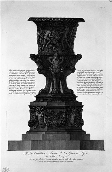 Great ancient vase with its marble pedestal found at Hadrian`s Villa in 1769 - Giovanni Battista Piranesi