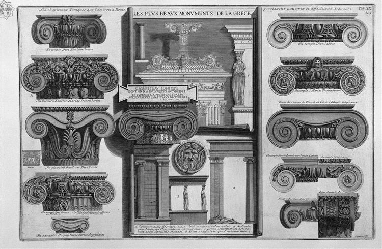 Ionic capitals of Rome (S. Maria in Trastevere, St. Paul, St. George in Velabro, St. Saba, etc.) - Джованни Баттиста Пиранези
