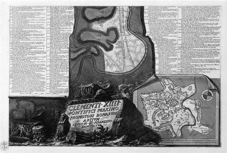 Map of Rome and the Campus Martius with the relevant Index and dedication to Clement XIII in three sheets, and title listed - Giovanni Battista Piranesi