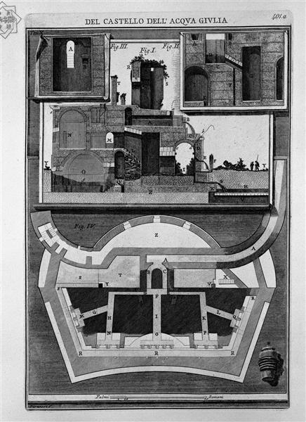 Plan and vertical sections of the castle - Giovanni Battista Piranesi