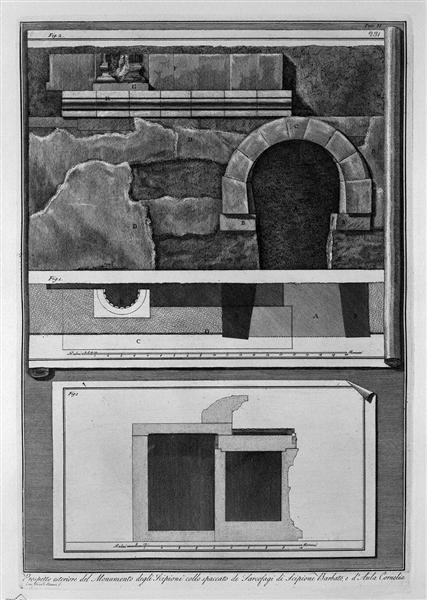 Prospectus outside the Monument of the neck cross-section of the Scipios` Sarcophagus of Scipio Barbato and of Cornelia Hall - 皮拉奈奇