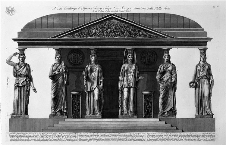 Reconstruction of the edifice supported by caryatids found in 1765 in the Vineyard off-Strozzi Port St Sebastian - Giovanni Battista Piranesi