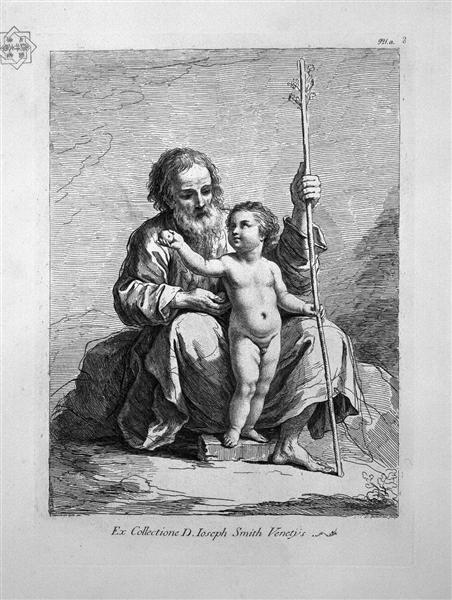 St. Joseph, Child Jesus between his knees, hands him an apple - Джованні Баттіста Піранезі