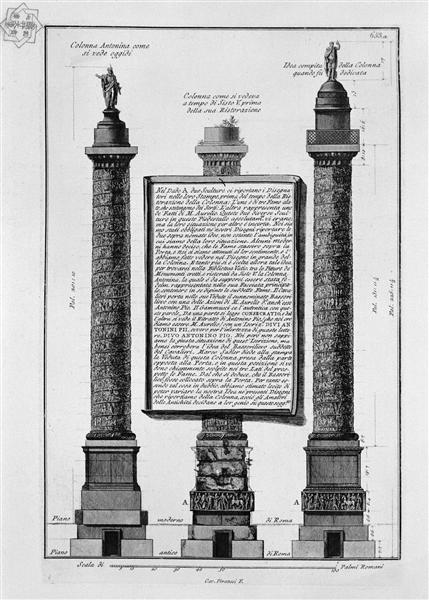 The Antonine column originally, at the time of Sixtus V, and after restoration - Джованні Баттіста Піранезі