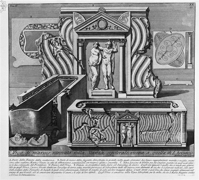 The Roman antiquities, t. 2, Plate XX. Inscriptions and fragments of the burial chamber above., 1756 - Джованні Баттіста Піранезі
