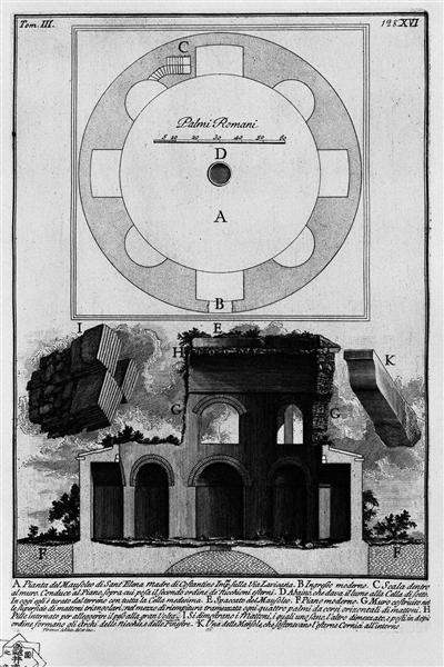 The Roman antiquities, t. 3, Plate XVI. Plan and section of the Mausoleum of S. Emperor Constantine`s mother Helena ta, on the Via Labicana. - Giovanni Battista Piranesi