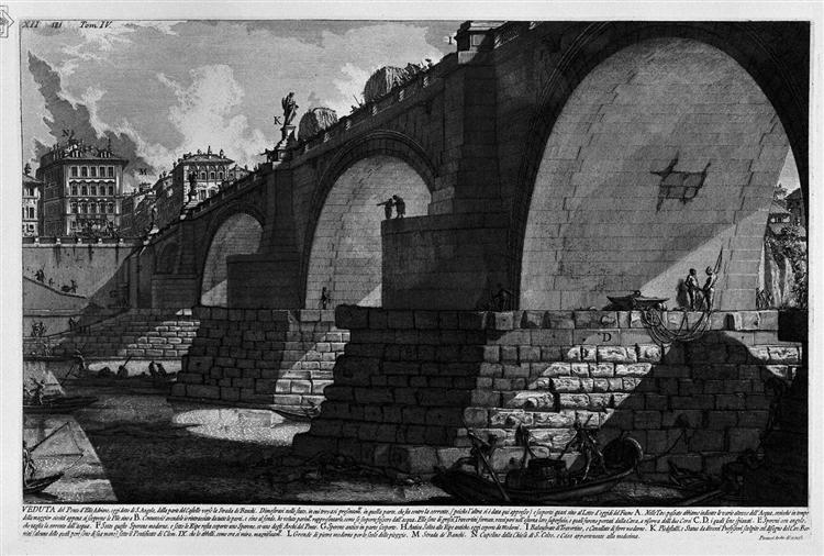 The Roman antiquities, t. 4, Plate XIII. Cross-section and construction details of Bridge St. Angel etc.. - Джованні Баттіста Піранезі
