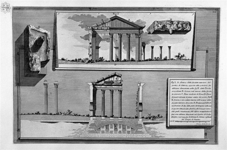 The Roman antiquities, t. 4, Plate XL. Surplus of the front interior of the Portico of Octavia, his section, foundation and construction details. - 皮拉奈奇