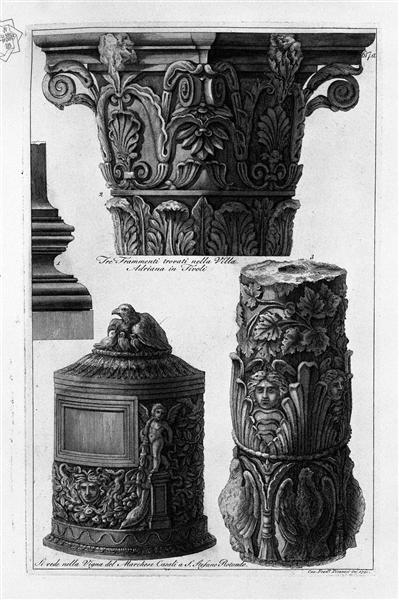 Three fragments found in the Villa Adriana in Tivoli (inc F Piranesi) - Giovanni Battista Piranesi