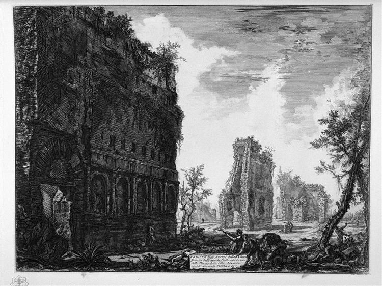 View the remains of the circumference of the oldest manufacturers of one of the squares of the Villa Adriana - Giovanni Battista Piranesi