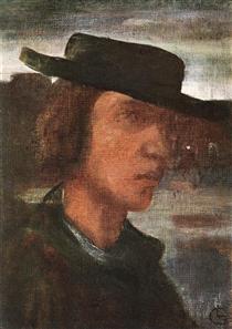 Self-portrait with Hat - Лайош Гулачи