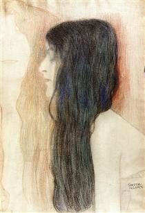 Дівчина з довгим волоссям, ескіз до "Гола Істина" - Густав Клімт