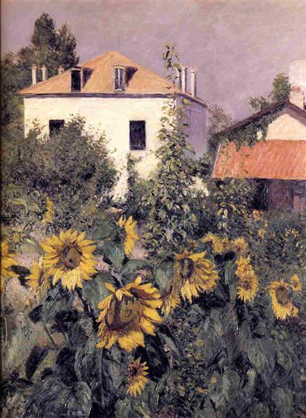 Sunflowers in the Garden at Petit Gennevilliers, c.1885 - 古斯塔夫·卡耶博特