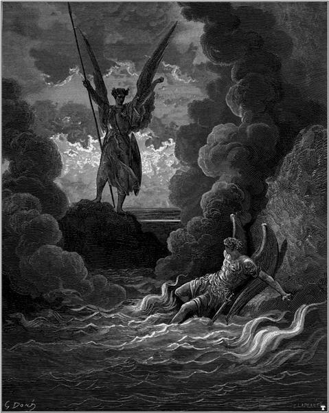 Forthwith upright he rears from off the pool His mighty stature - Gustave Doré