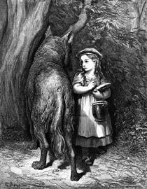 Red Riding Hood meets old Father Wolf - Gustave Dore
