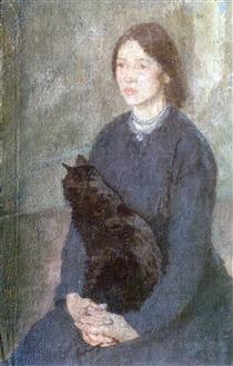 Young Woman Holding a Black Cat - Гвен Джон