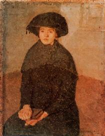 Young Woman Wearing a Large Hat - Гвен Джон