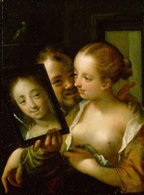 Couple with a mirror - Hans von Aachen